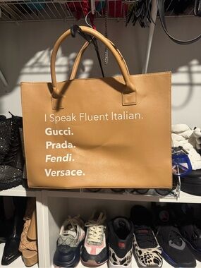 Los Angeles Trading Company - Tan Statement Tote Bag with White Script